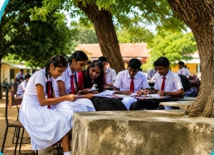 Students studying diligently in a classroom