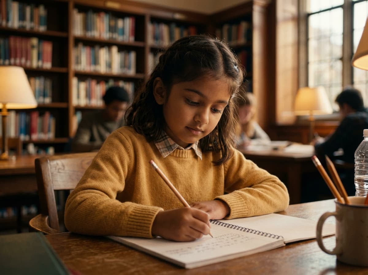 Child writing in book