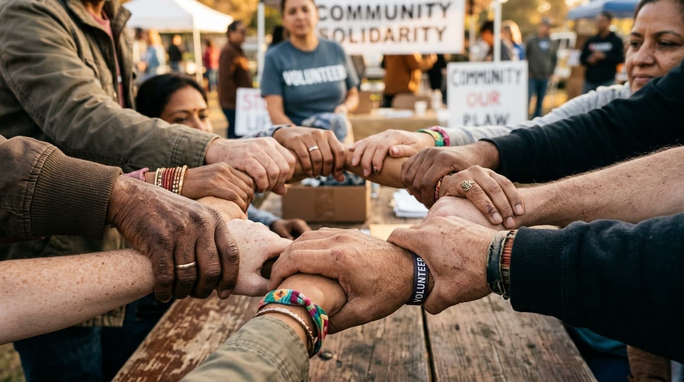 Volunteers joining hands