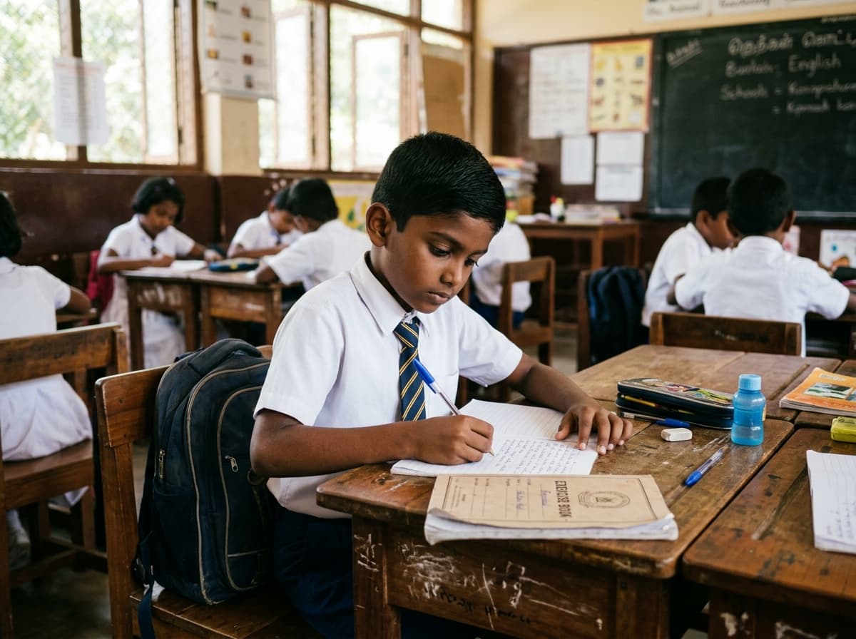 Classroom learning environment with upgraded desks and supplies