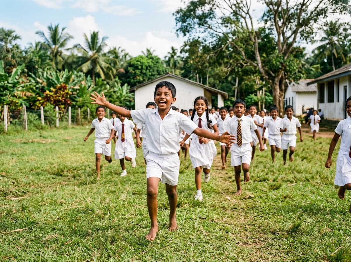 Students enjoying active outdoor playtime in school courtyard